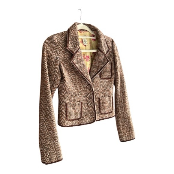 Vintage ABERCROMIE & FITCH Wool & Silk Tweed Fitted Blazer Y2K S - Picture 2 of 9